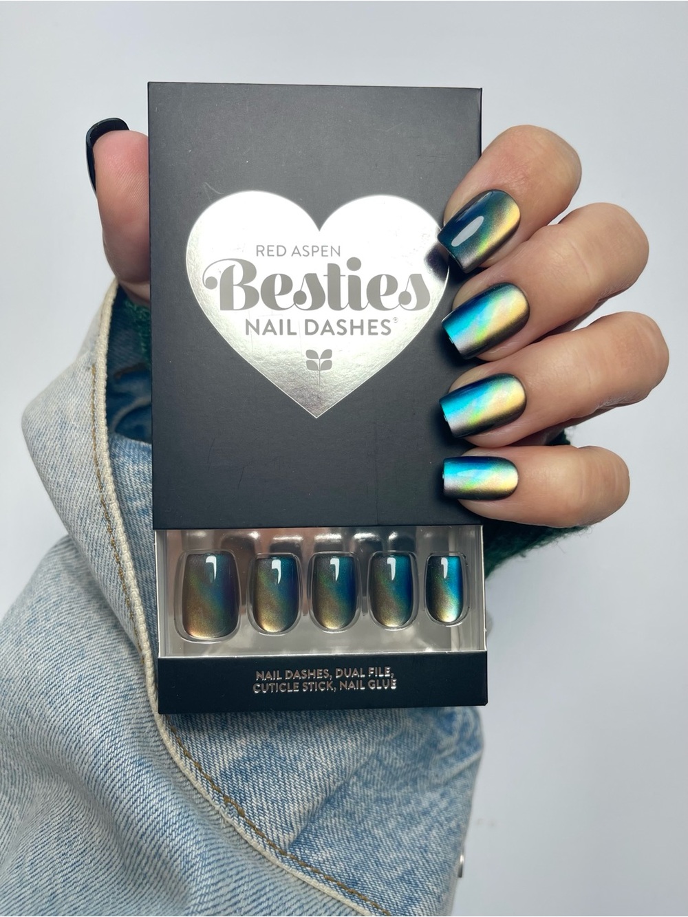 Red Aspen Acrylic Nail Dashes 🦋Muriel🦋Hologram/Cat Eye Press-On Nails